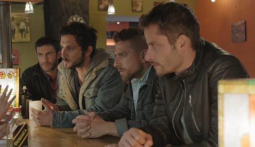 Michael Aloni, Nadav Netz, Moshe Ashkenazi, and Tomer Capone in When Heroes Fly (2018)