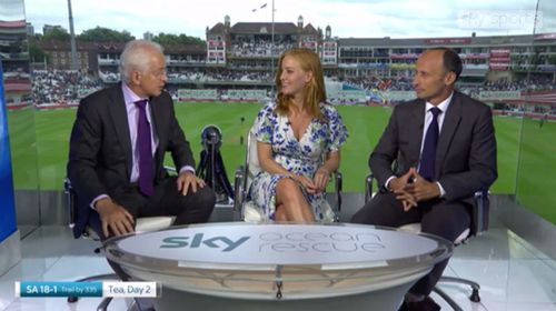 David Gower, Nasser Hussain, and Sarah-Jane Mee in Sky Sports Cricket (1990)