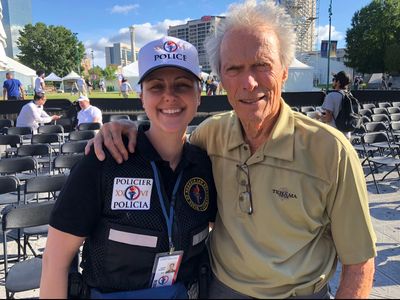 Clint Eastwood and Dani Deetté on the set of Richard Jewell