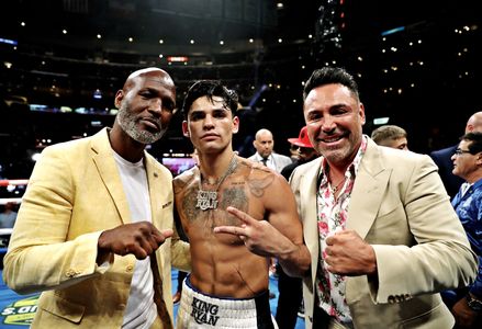 Oscar De La Hoya, Bernard Hopkins, and Ryan Garcia in DAZN Boxing: 12 Rounds Super-Lightweight: Ryan Garcia vs. Javier F