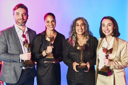 Patrick Conway, Soledad O'Brien, Geeta Gandbhir, Jo Honig at The IMDb Portrait Studio at the 2022 Film Independent Spiri