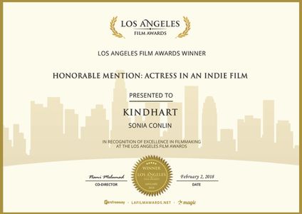 Sonia Conlin- Honorable Mention Best Actress in an Indie Film - Kindhart