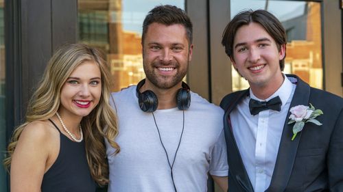 Brett Varvel with Treasure Lies lead actors Caleb Milby and Rachel Cameron