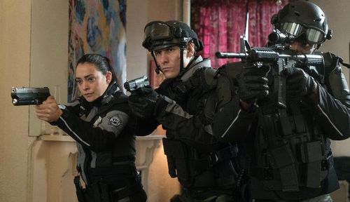 Still of Sammy Horowitz and Natalie Martinez in APB, 2017