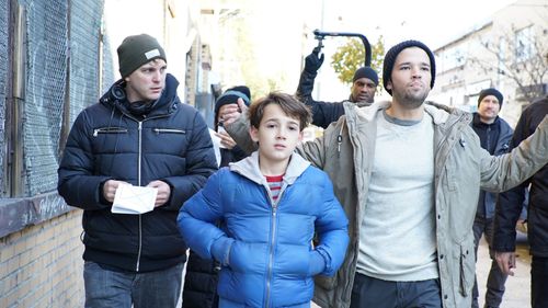 Director / Choreographer Paul Becker walks Nathan Kress and Colin Critchley through a scene in Brooklyn.