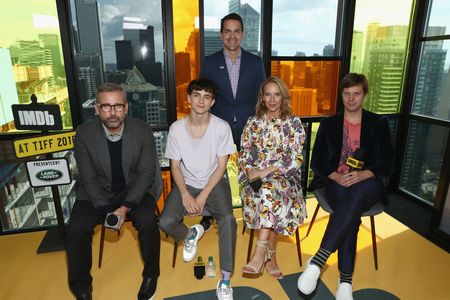 Steve Carell, Amy Ryan, Felix van Groeningen, Dave Karger, and Timothée Chalamet at an event for Beautiful Boy (2018)