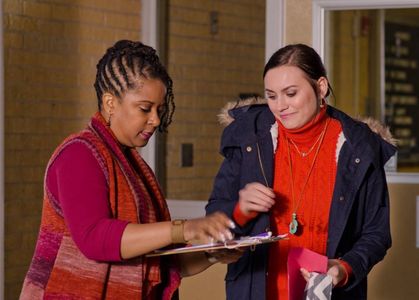 Actresses Alix Kermes and T'Keyah Crystal Kehmah during scene in feature film What Happened Last Night