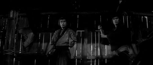 Mikijirô Hira and Tetsurô Tanba in Three Outlaw Samurai (1964)