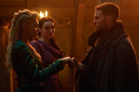 Iain De Caestecker, Emily John, and Jordan Alexandra in The Winter King (2023)