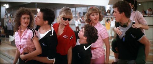 Michelle Pfeiffer, Christopher McDonald, Peter Frechette, Leif Green, Alison Price, and Maureen Teefy in Grease 2 (1982)