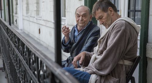 Gyula Bodrogi and György Cserhalmi in Neither with You (2019)