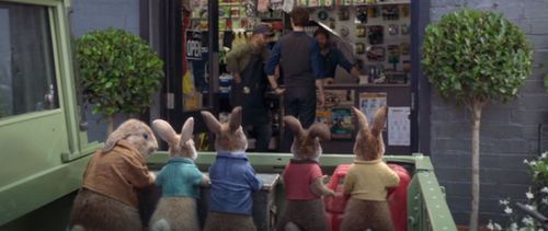 James Corden, Alex Blias, Domhnall Gleeson, and Dave Lawson in Peter Rabbit (2018)