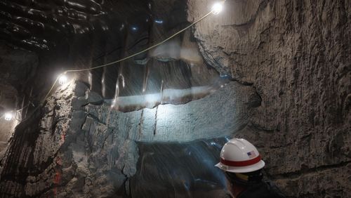 Subterranean permafrost in US Army Corps of Engineers tunnel near Fairbanks, Alaska - in the field with the crew of Back