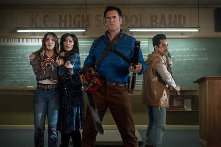 Bruce Campbell, Katrina Hobbs, Ray Santiago, and Arielle Carver-O'Neill in Ash vs Evil Dead (2015)