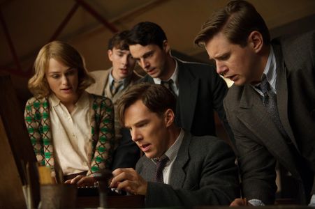 Matthew Beard, Matthew Goode, Keira Knightley, Benedict Cumberbatch, and Allen Leech in The Imitation Game (2014)