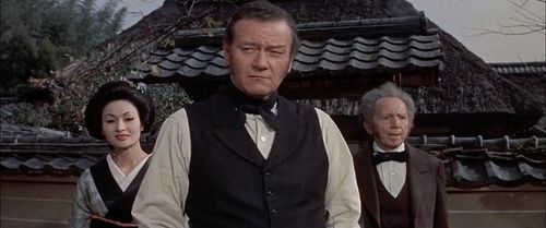 John Wayne, Eiko Ando, and Sam Jaffe in The Barbarian and the Geisha (1958)