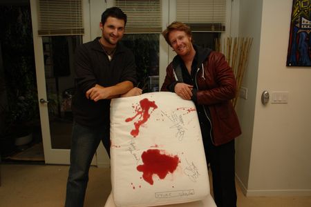 Bloody set piece signed by cast of THE TRUTH. AJ Gordon on set with Director Ryan Barton-Grimley.