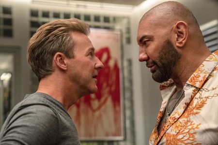 Edward Norton and Dave Bautista in Glass Onion (2022)