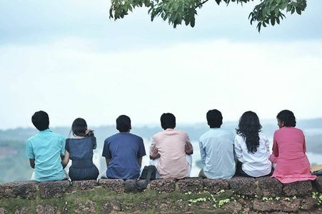 Roshan Mathew, Arun Kurian, Thomas Mathew, Siddhi Mahajankatti, Annu Antony, Anarkali Marikar, and Vishak Nair in Aanand