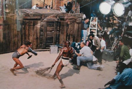 Kirk Douglas, Stanley Kubrick, Russell Metty, and Woody Strode in Spartacus (1960)