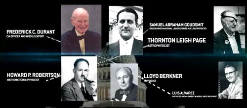 Howard P. Robertson, Lloyd Berkner, Luis Walter Alvarez, Frederick C. Durant, Sam Goudsmit, and Thornton Page in Unackno