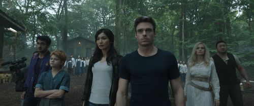 Angelina Jolie, Richard Madden, Gemma Chan, Ma Dong-seok, Kumail Nanjiani, and Lia McHugh in Eternals (2021)