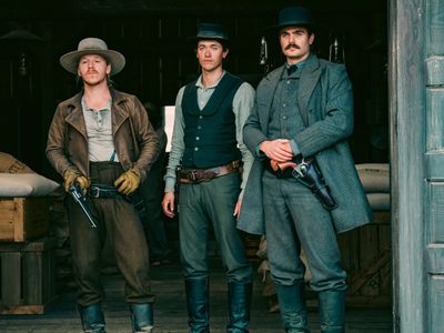 Alex Roe, Daniel Webber, and Tom Blyth in Billy the Kid (2022)