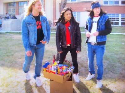 On set for Todd And The Book Of Pure Evil. Season 2. The Metal Dudes.Norman Yeung, Steve Arbuckle and Dan Petronijevic.