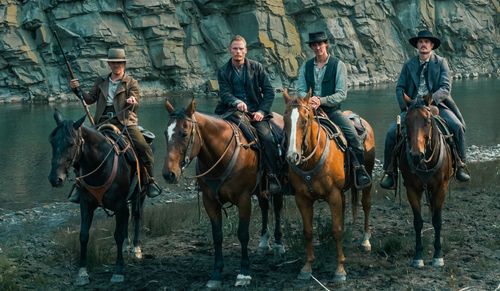 Alex Roe, Daniel Webber, and Tom Blyth in Billy the Kid (2022)