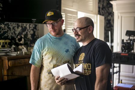 Jason and his cinematographer, Pascal Combes-Knoke working out a scene on the set of Uh Oh