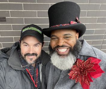 Producer Andrew Gernhard on set with Daymon Patterson (Daym Drops) from the feature film “The 12 Days of Christmas Eve”.