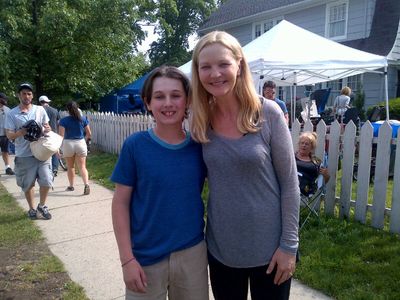 Brady Bryson with Joan Allen on the set of 