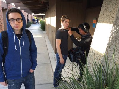 Actors Mendel Fogelman & Nicholas Clark on set of Tracks.