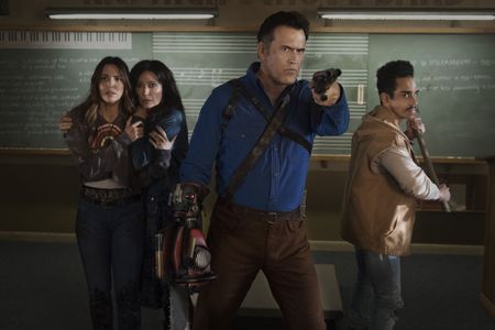 Bruce Campbell, Katrina Hobbs, Ray Santiago, and Arielle Carver-O'Neill in Ash vs Evil Dead (2015)