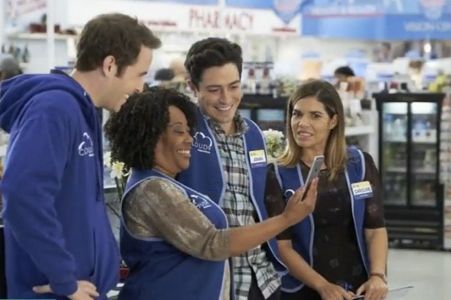 America Ferrera, Ben Feldman, Carla Renata, and Jon Barinholtz in Superstore (2015)