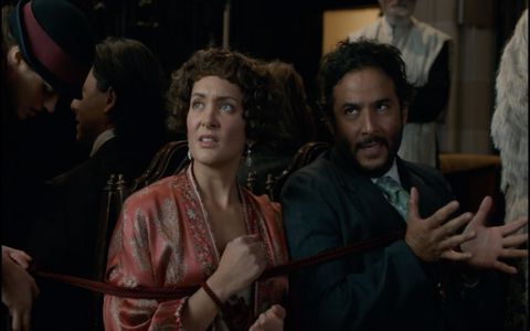 Jess Brown and Ennis Esmer in Frankie Drake Mysteries: Prince in Exile