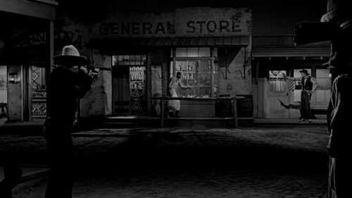 James Stewart, John Wayne, Lee Marvin, and Woody Strode in The Man Who Shot Liberty Valance (1962)