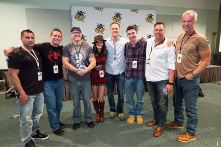 Press photo of Adam Flores, Ed Ricker, Ari Kirschenbaum, Charlene Amoia, J. Richey Nash, Carter, Frank Saverino, and Vla