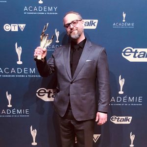 Graeme Cornies after winning a 2019 Canadian Screen Award for his work on Paw Patrol.