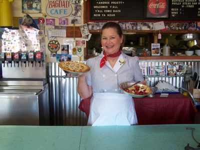 On set of Bike-O commercial for Japan distribution. Location at the Bagdad Cafe outside Barstow, CA, where the 1987 film