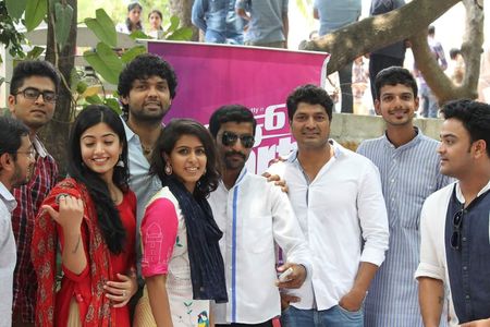 Rakshit Shetty, Samyuktha Hegde, and Rashmika Mandanna at an event for Kirik Party (2016)