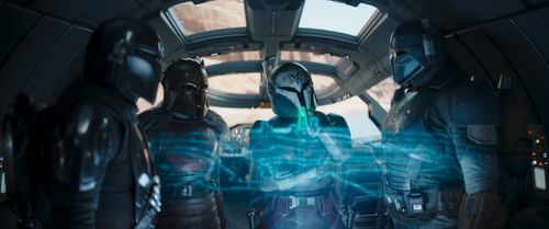 Pedro Pascal, Katee Sackhoff, Tait Fletcher, and Emily Swallow in The Mandalorian (2019)