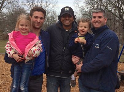 With director M. Night Shyamalan and cast on the set of 'The Visit' (2015)