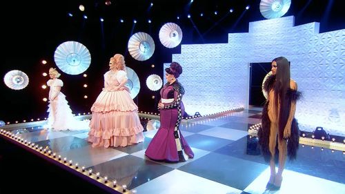 Lawrence Chaney, Tayce Szura-Radix, Tommy Hibbitts, and Elliot Glen in RuPaul's Drag Race UK: Grand Finale (2021)