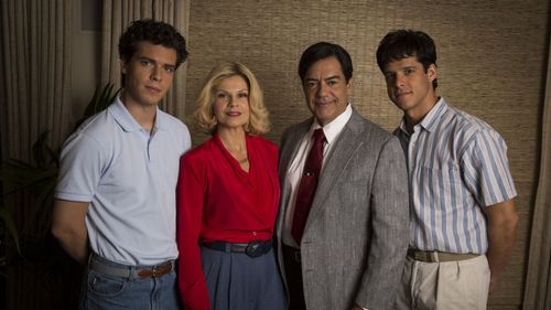 Lolita Davidovich, Carlos Gómez, Miles Gaston Villanueva, and Gus Halper in Law & Order True Crime (2017)