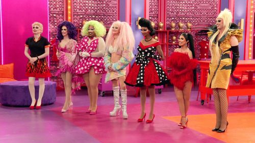 Lady Camden, Jorgeous, Angeria Paris VanMicheals, Daya Betty, Deja Skye, Jasmine Kennedie, and Maddy Morphosis in RuPaul