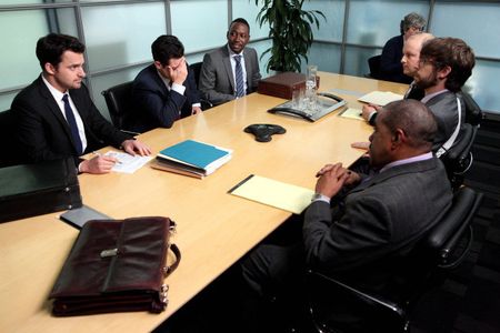 Max Greenfield, Lauri Johnson, Matt Price, Rob Kerkovich, Lamorne Morris, and Jake Johnson in New Girl (2011)