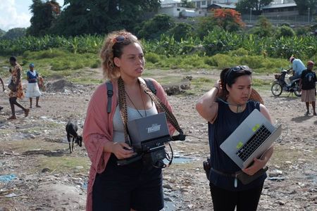 Kelley Kali on location in Jacmel, Haiti with Script Supervisor Michi Doan.