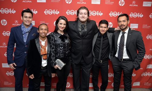 Gareth Evans, Julie Estelle, Oka Antara, Arifin Putra, Iko Uwais, and Yayan Ruhian at an event for The Raid 2 (2014)