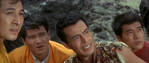 Tôru Ibuki, Akira Takarada, Chôtarô Tôgin, and Tôru Watanabe in Ebirah, Horror of the Deep (1966)